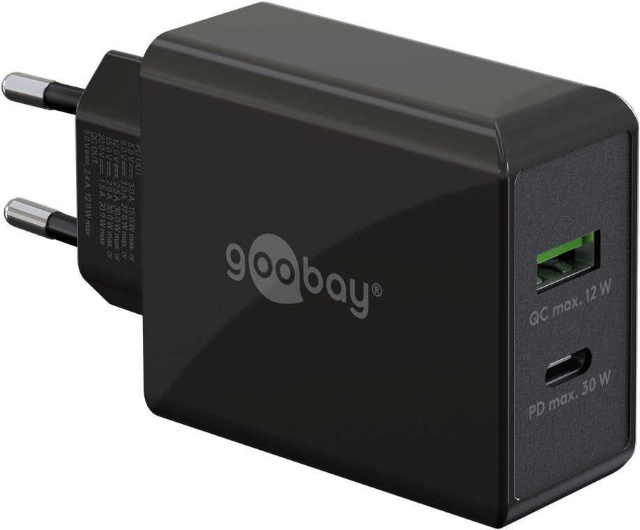 Goobay 61673, Cargador Usb-A + Usb-C Pd 30 Watt Negro