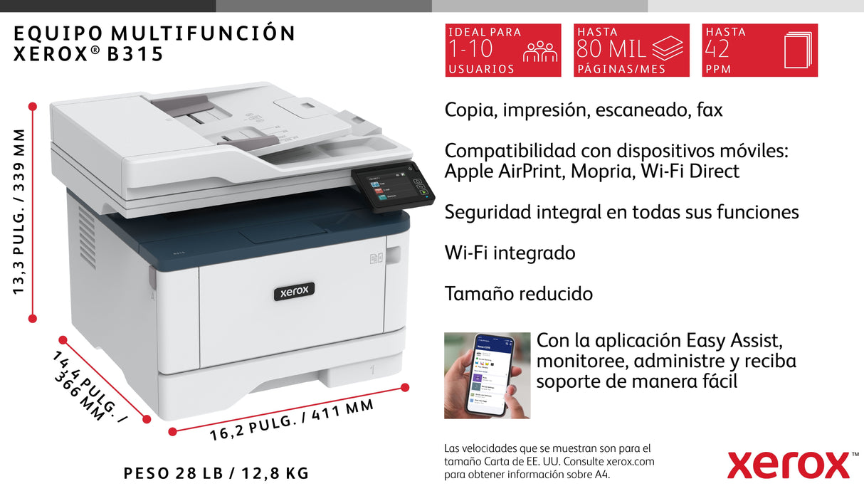 Impresora Multifunción Xerox B315, B315v/Dni