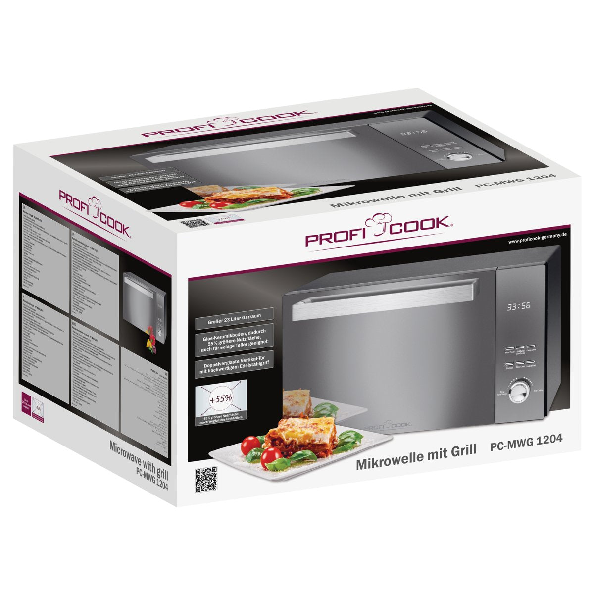 EAN 4006160050110 - ProfiCook PC-MWG 1204 Espejo, Acero inoxidable Microondas con grill Encimera 23 L 800 W imagen 4