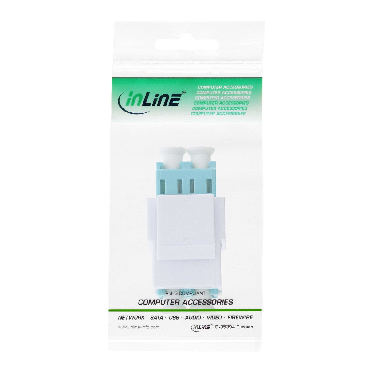 Adaptador Snap-In Keystone De Fibra Óptica Inline Blanco, Dúplex Lc/Lc, Mm, Funda De Cerámica, Aguamarina