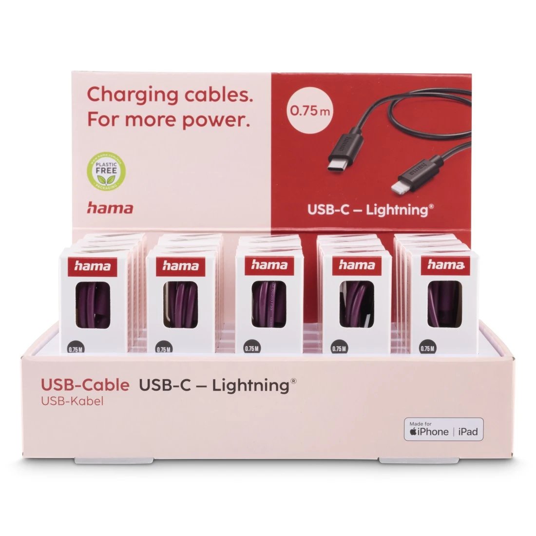 Cable Hama Usb-C A Lightning - Longitud 0.75m - Velocidad Hasta 480mbps - Blindado - Negro