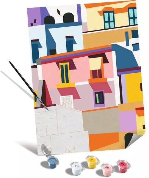Edición De Lienzo De Ravensburger Creart: Casas Coloridas, Pintura 25527
