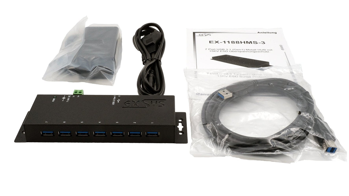 Usb 3.2 Gen 1 Hub 7-Port Extern Inkl.Netzteil 12v 3a Und Usb Cable