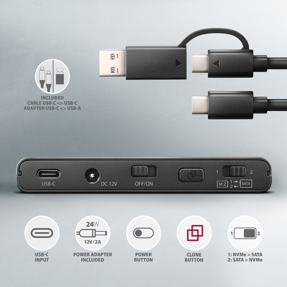 EAN 8595247907332 - Axagon ADSA-CC USB-C 10Gbps - NVMe M.2 SSD & SATA 2.5/3.5 SSD/HDD CLONE MASTER 2 - Digital/Daten - NVMe U imagen 8