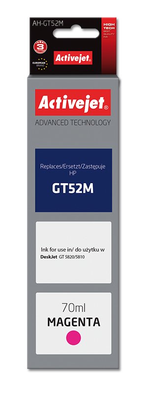 Tinta Activejet Ah-Gt52m (Reemplazo Para Hp Gt52m M0h55ae - Supreme - 70 Ml - Magenta
