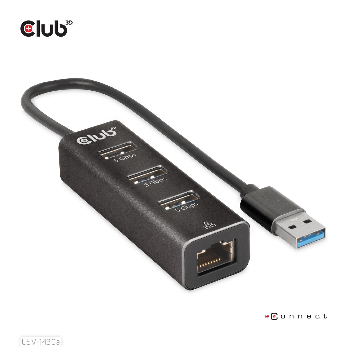 Club3d Usb 3.2 Gen1 Tipo-A, Hub De 3 Puertos Con Gigabit Ethernet