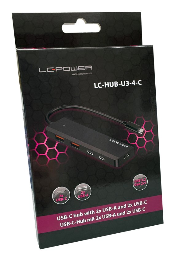 EAN 4262443280401 - LC-Power LC-HUB-U3-4-C hub de interfaz USB 3.2 Gen 2 (3.1 Gen 2) Type-A 10000 Mbit/s Negro imagen 10