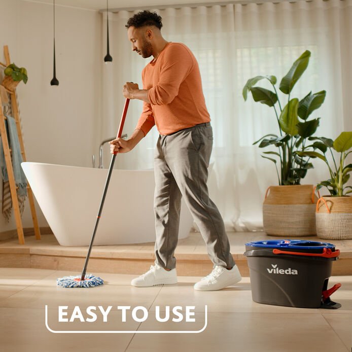 Vileda H2pro Spin Mop Set, Bodenwiper Negro/Rojo, Con Un Sistema De Dos Tancos Y Mango Telescópico 178333