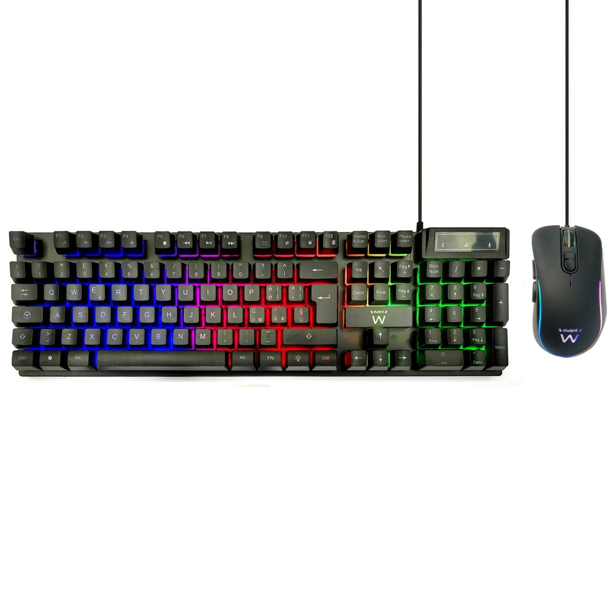 Ewent Pack Teclado + Raton Gaming - Iluminacion Rgb - Disposicion Italiana Qwerty It - 3600dpi - 12 Teclas Multimedia -