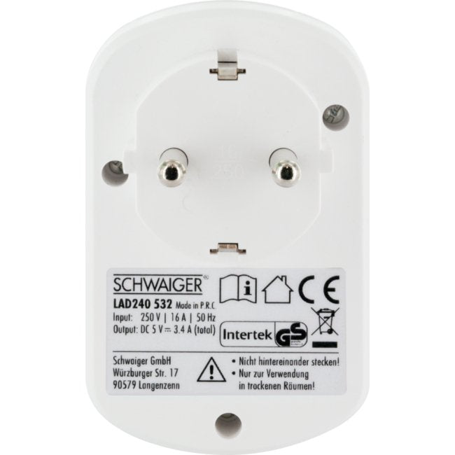 Adaptador De Carga Usb Schwaiger 230v Blanca