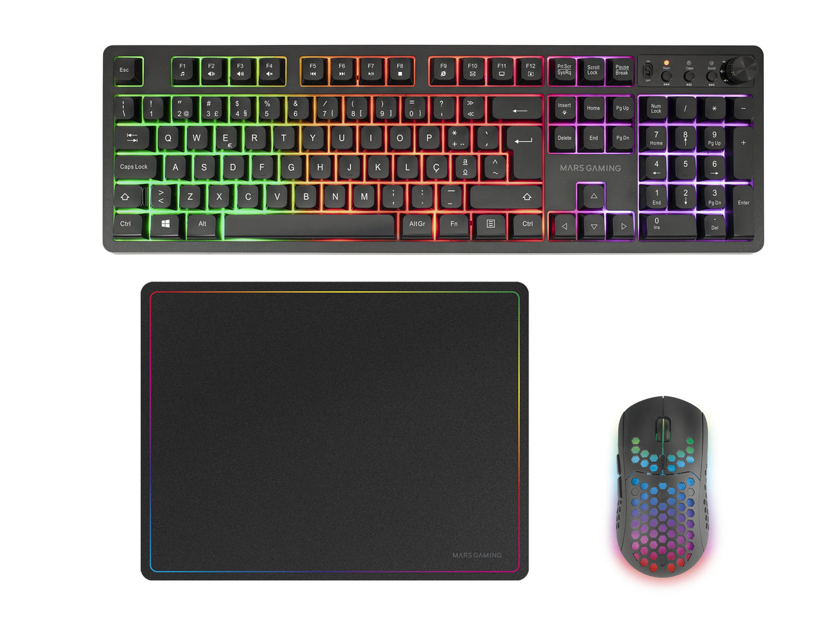 Teclado Mouse Y Alfombrilla Mars Gaming Mcpwxpt Negro H-Mech Frgb 3200dpi Portugues