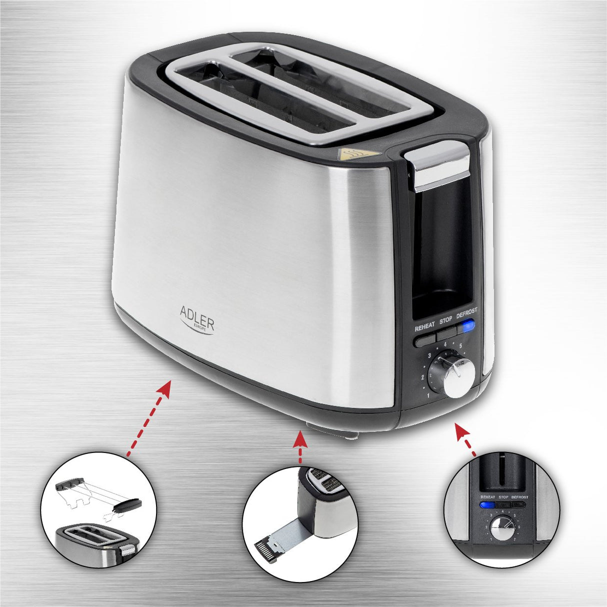 EAN 5903887802154 - Adler AD 3214 tostadora 7 2 rebanada(s) 900 W Plata imagen 3
