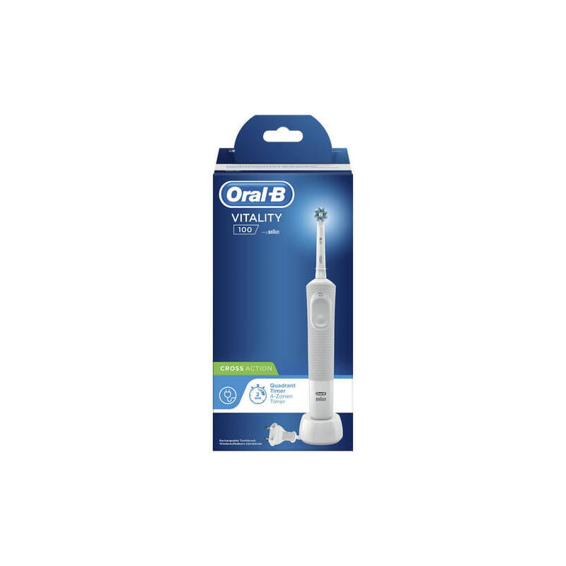 Cepillo Dental Braun Oral-B Vitality D100 Crossaction White Filamentos Inclinados A 16º Limpieza 2d Oscila Y Rota Temporizador En El Mango
