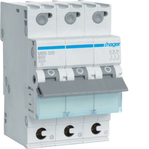 Hager Leitungsschutzschalter Mbs320 3polig 6ka B-20a Quickconnect 3m