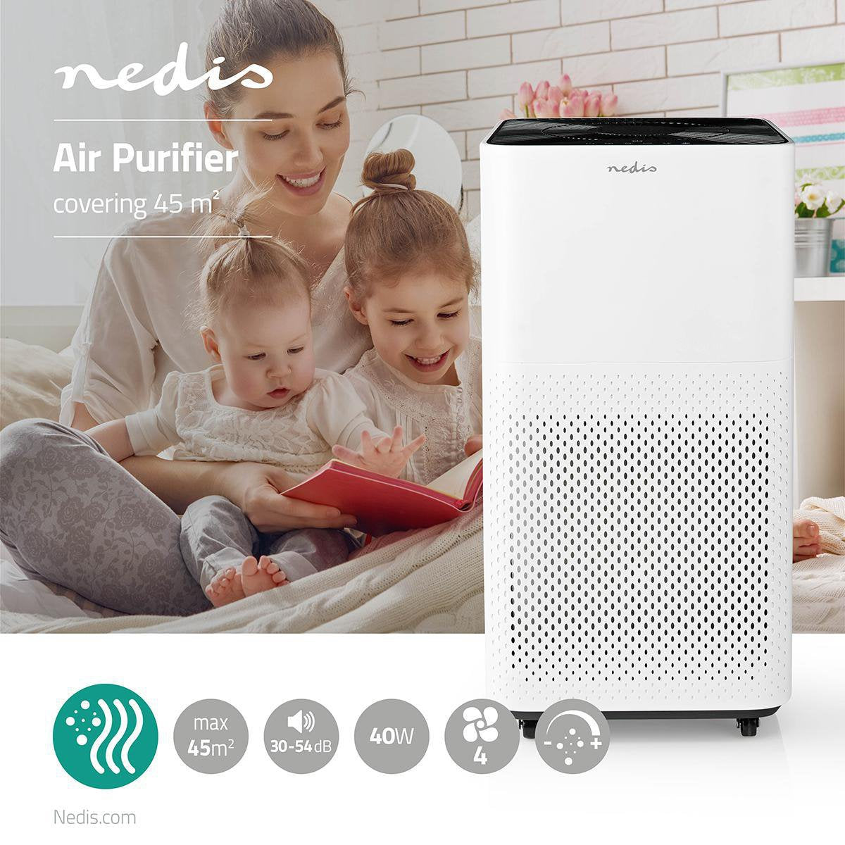 EAN 5412810319589 - Nedis AIPU300CWT purificador de aire 45 m² 54 dB 35 W Negro, Blanco imagen 2