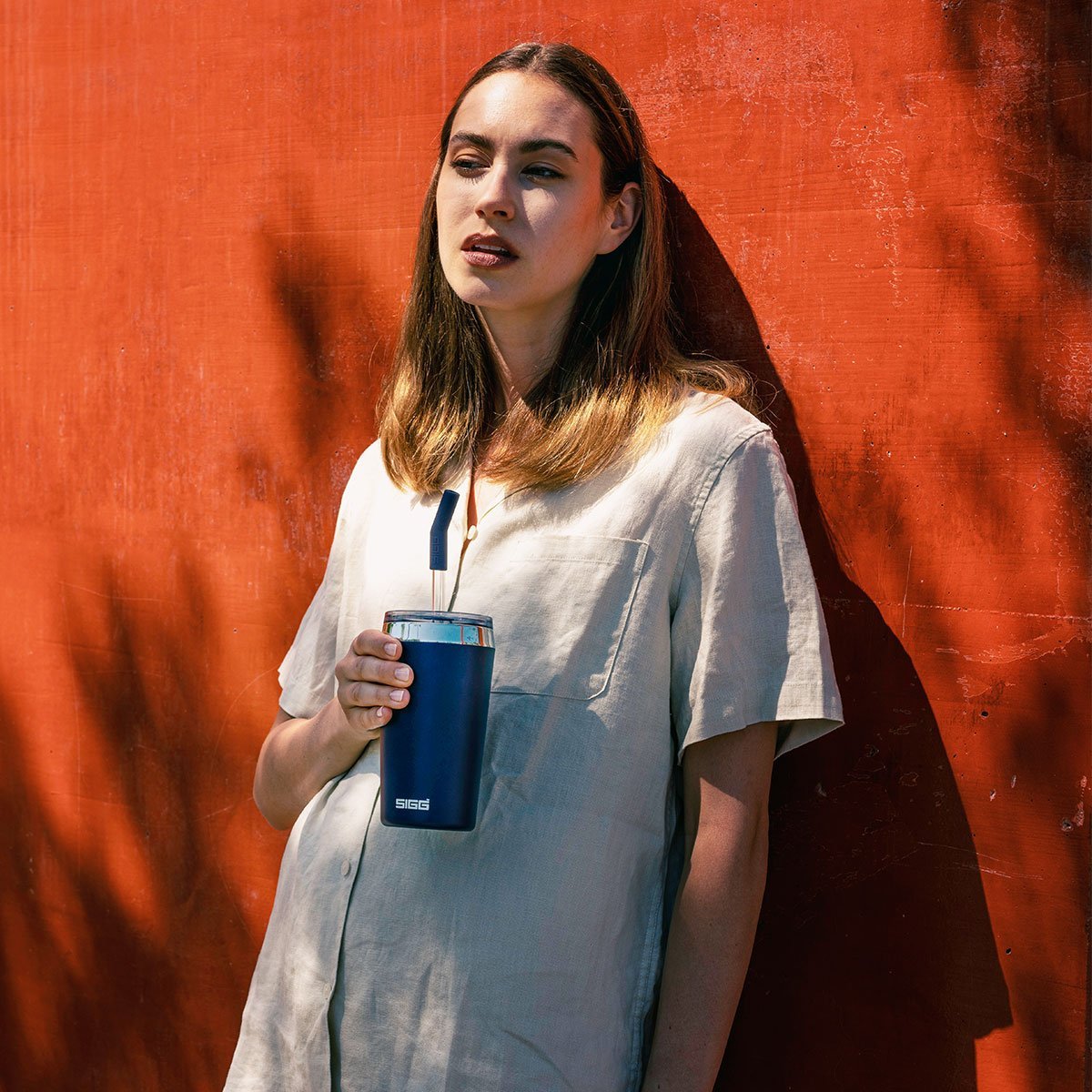 Taza De Café Sigg Helia Night Ink 0,45 L, Taza Térmica Azul Oscuro, Con Pajita