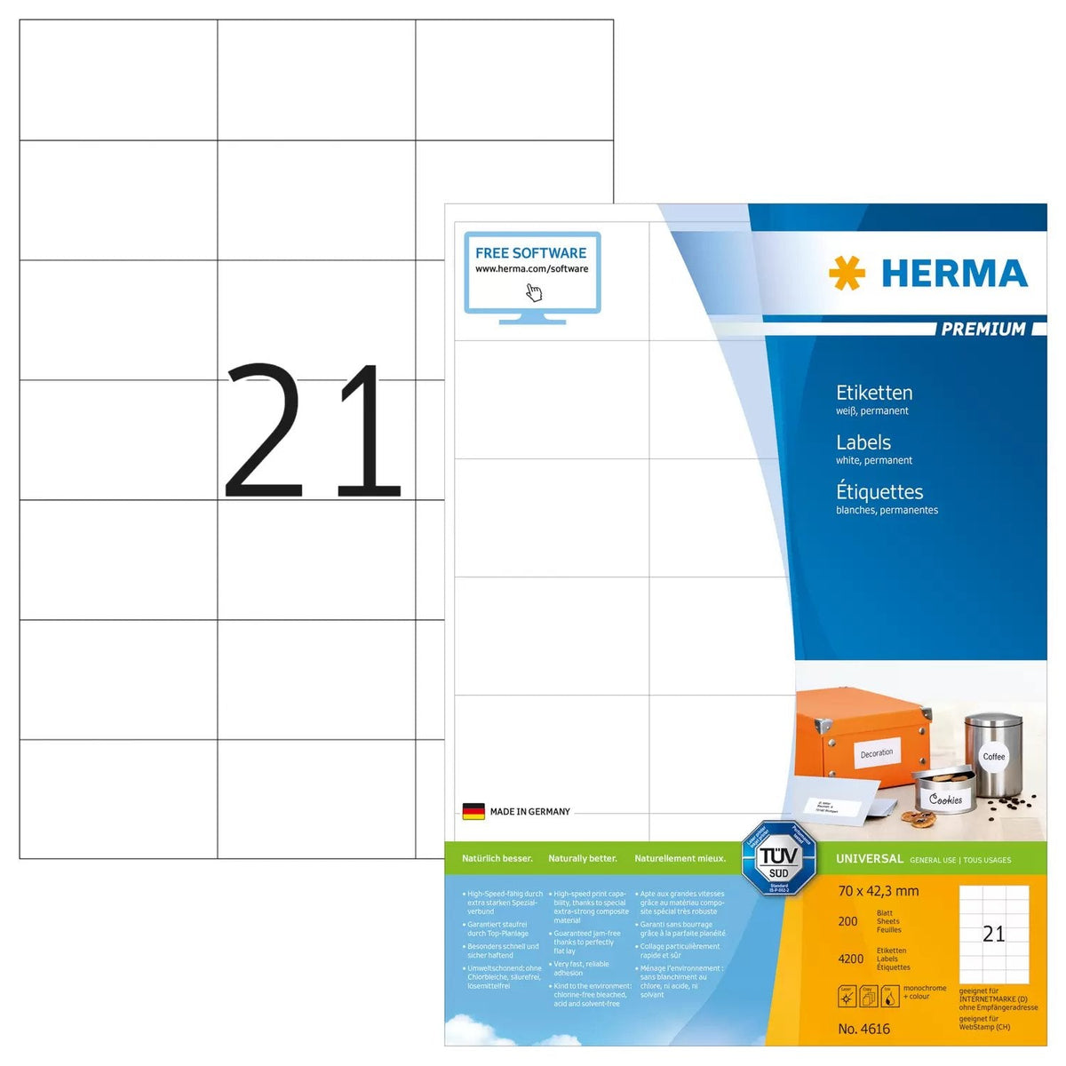 Etiquetas Herma Premium Papel A4 Blanco 70x42,3 Mm 4200 Piezas.