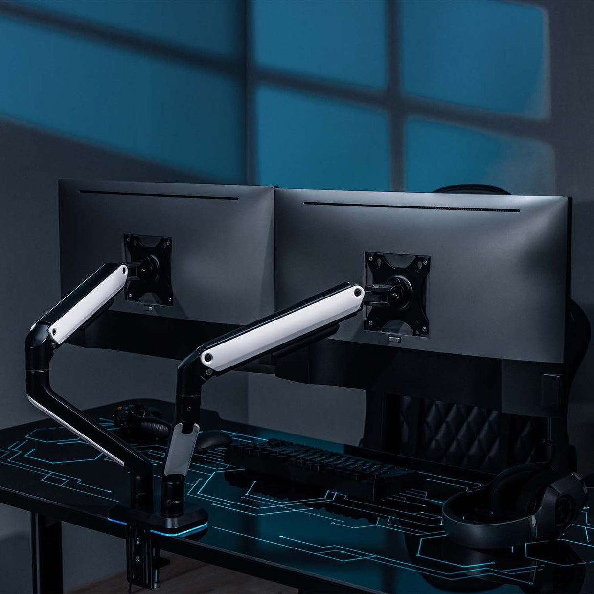 Aisens Soporte De Mesa Rgb Gaming Contrapeso Giratorio E Inclinable Para Monitor/Tv 9kg (3 Pivotes, 2 Brazos) De 17-32, Negro-Blanco