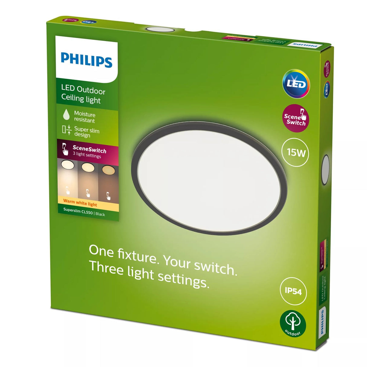 Philips Superslim Ceiling 15w 2700k Ip54 Schwarz