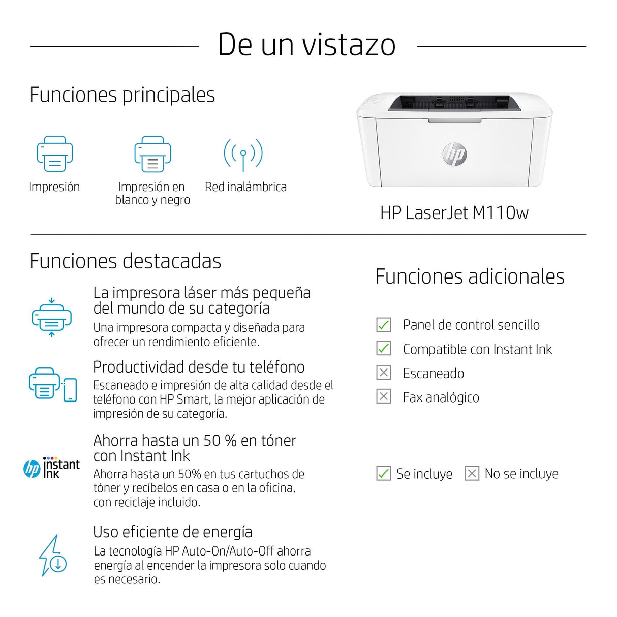 Impresora Láser Monocromo Hp Laserjet M110w Wifi Blanca