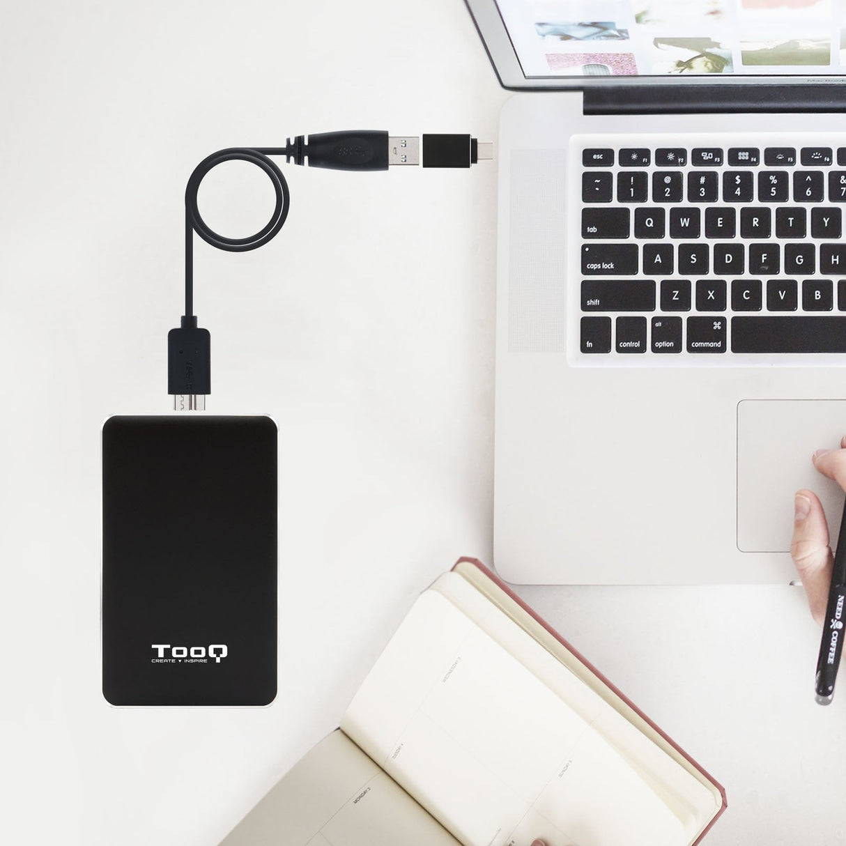 Caja Externa 2.5 Usb 3.0 Sata + Adap. Type-C Tooq Negra 9.5mm Tqe-2531b