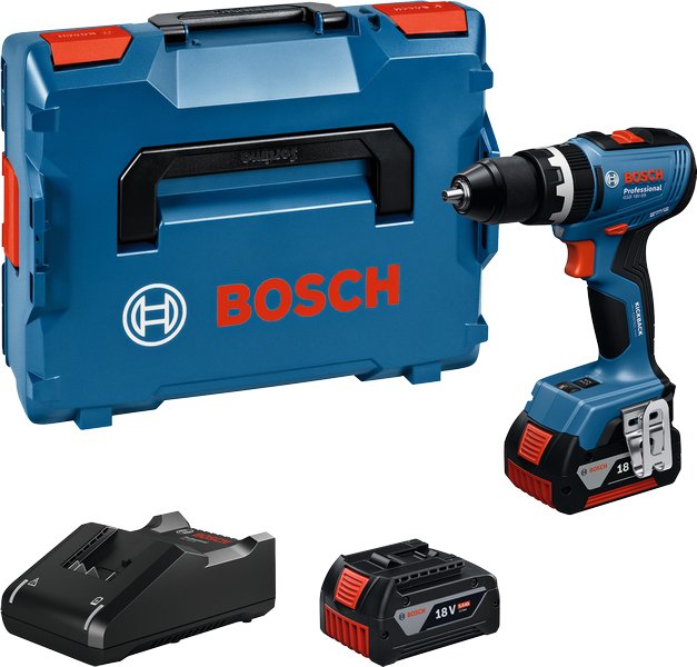 Taladro Percutor A Batería Bosch Professional Gsb 18v-65 Professional, 18 Voltios Azul, 2 Baterías De Iones De Litio De 5,0 Ah, En L-Boxx 06019n3303