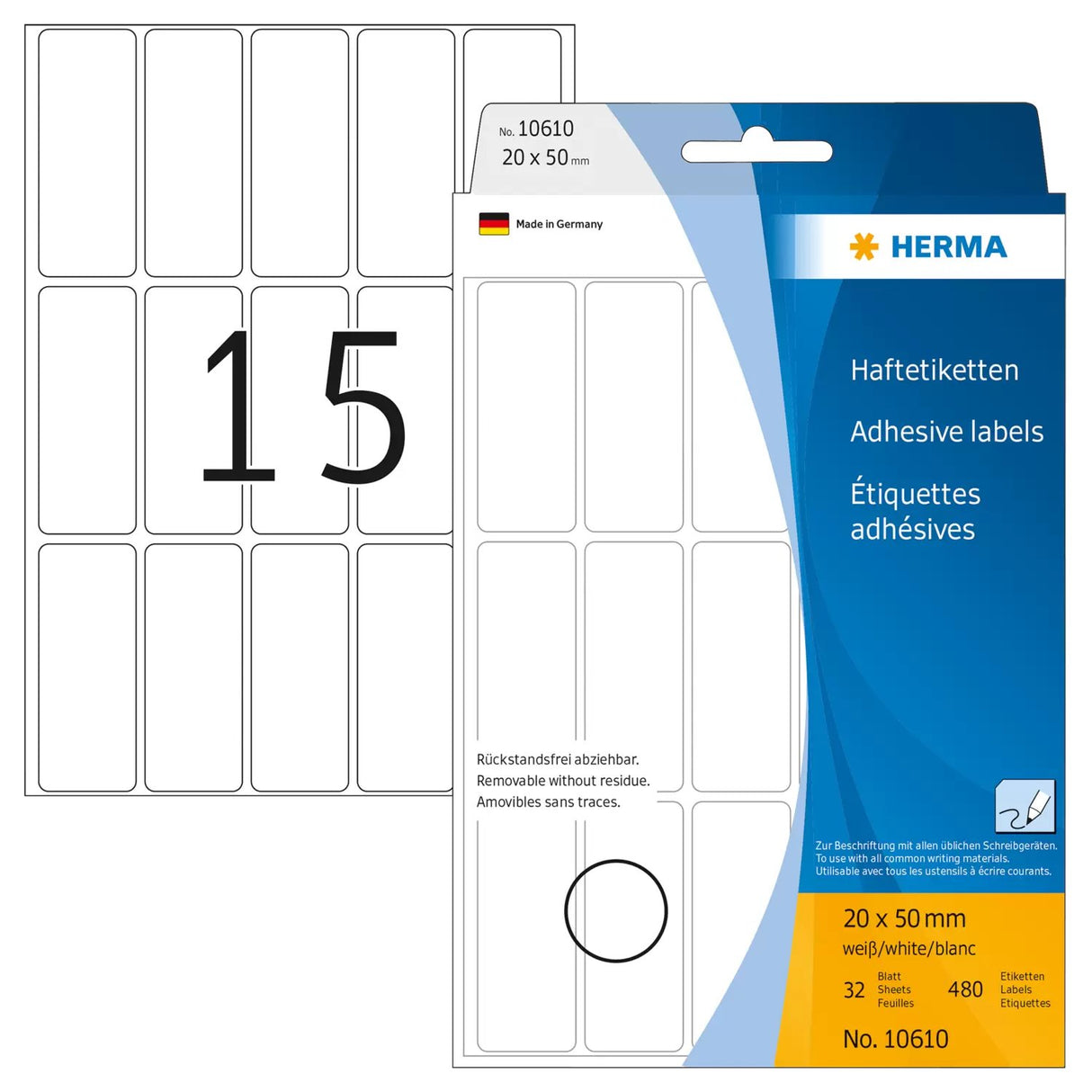 EAN 4008705106108 - HERMA 10610 etiqueta autoadhesiva Rectángulo redondeado Blanco 480 pieza(s) imagen 1