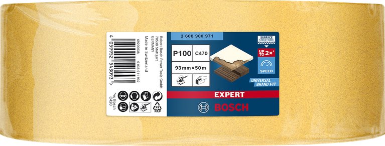 Hoja De Lija Bosch Professional Expert C470, 93 Mm, Rollo K100 De 50 Metros, Para Lijadora Orbital, Para Lijado Manual