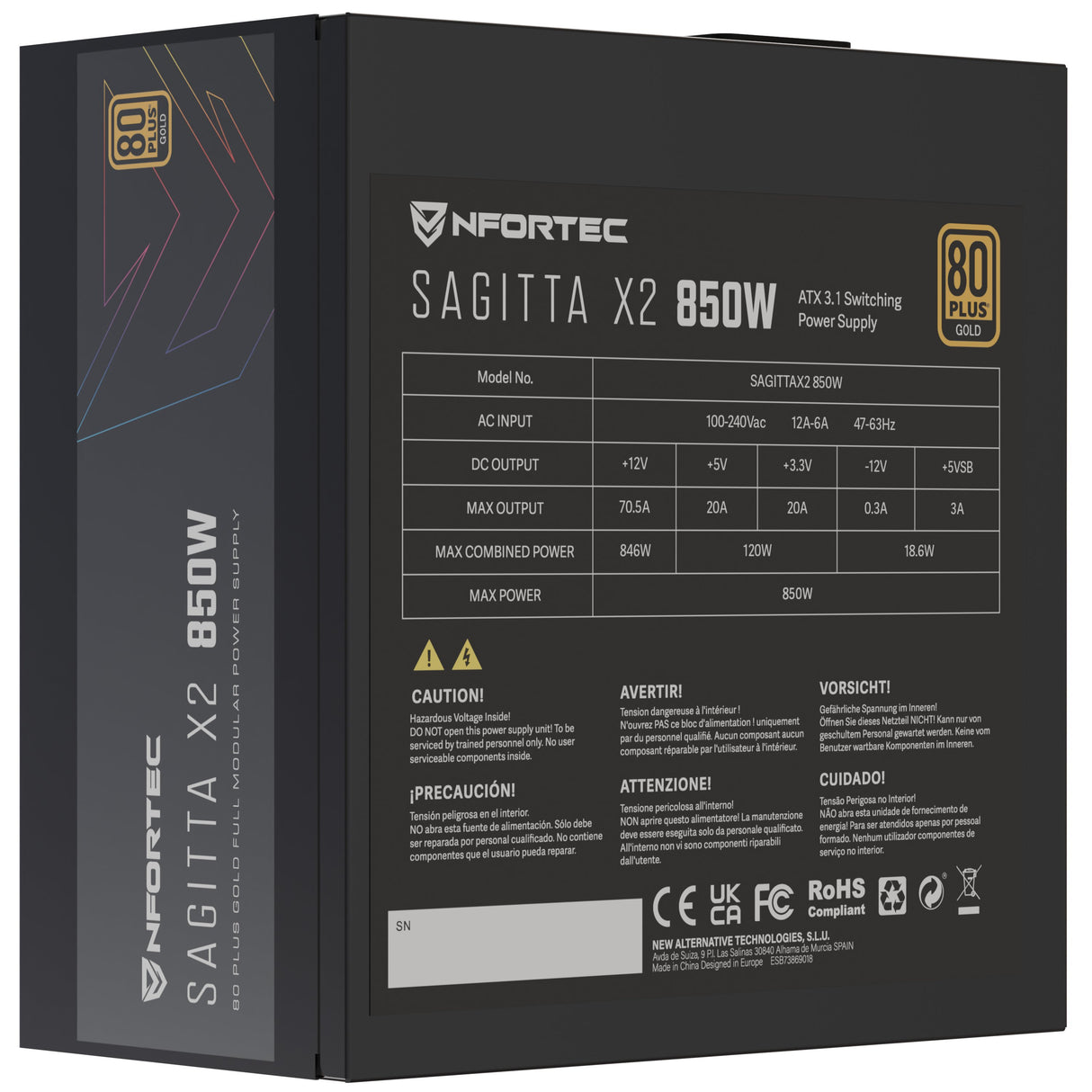 EAN 8435443722240 - Nfortec NF-PSU-SAGITTAX2-FM-850W unidad de fuente de alimentación 20+4 pin ATX ATX imagen 5