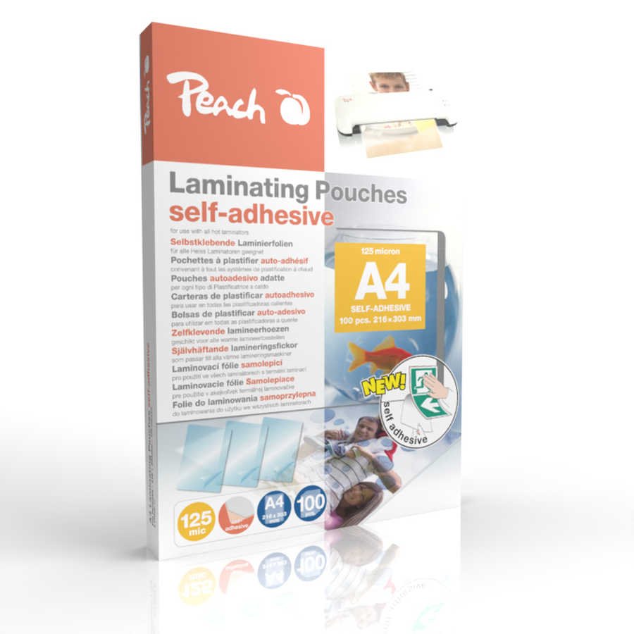 Peach Fundas Para Plastificar A4 (303x216mm), 125mic Autoadhesivo