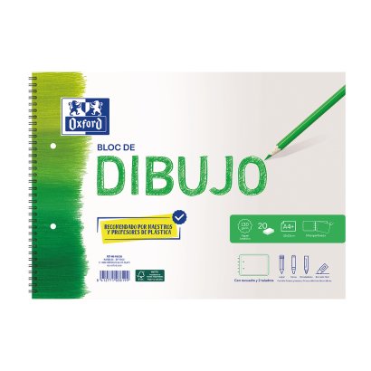 Oxford Bloc Dibujo Escolar Multitaladro 2 T/ Blanda Espiral 20h 130gr A4+ C/ Recuadro Liso Blanco