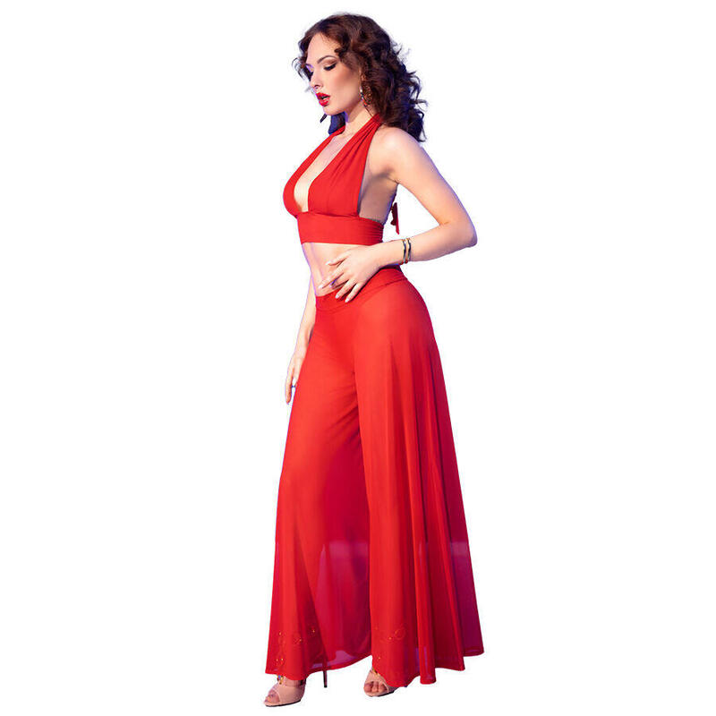 Chilirose - Cr 4857 Set Top Y Pantalones Rojo Talla L