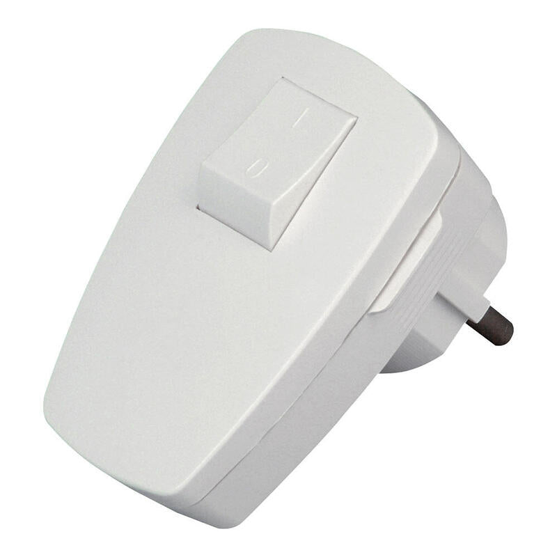 Clavija 2p+T Angular Blanca Con Interruptor 3x1,5mm² 16a. Kopp