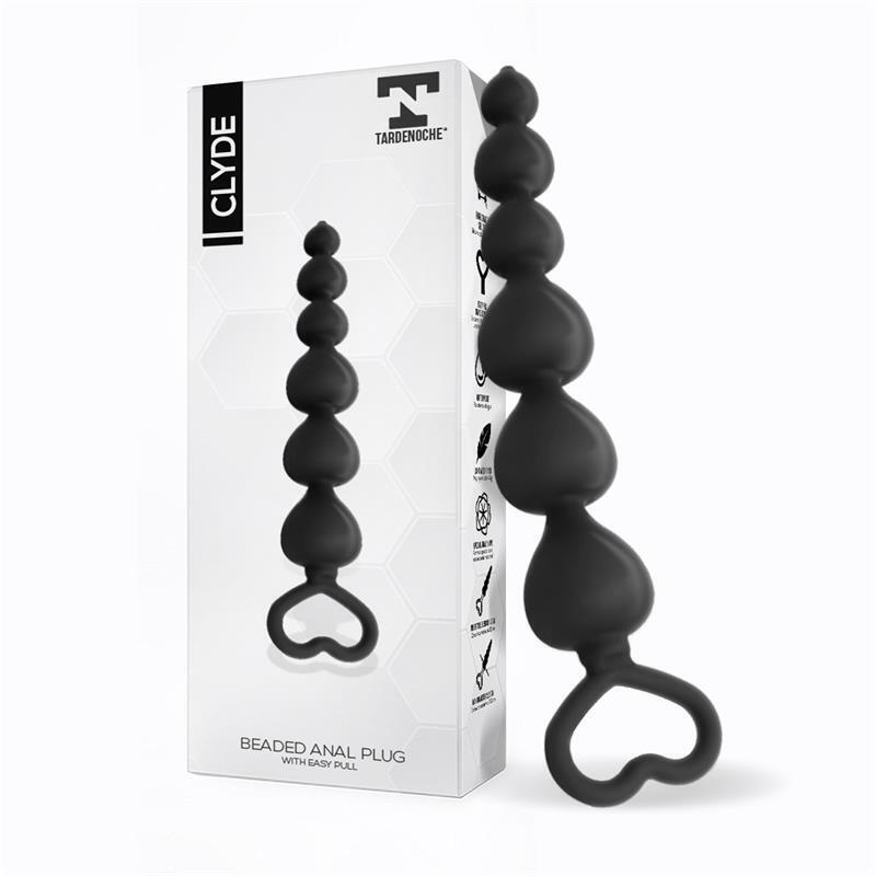 Clyde Plug Anal Con Bolas Con Aro De Fácil Extracción Silicona Negro