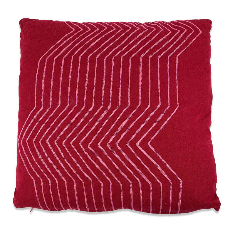 Cojín Algodón Color Rojo Con Lineas Rosas 50 X 12 X 50 Cm