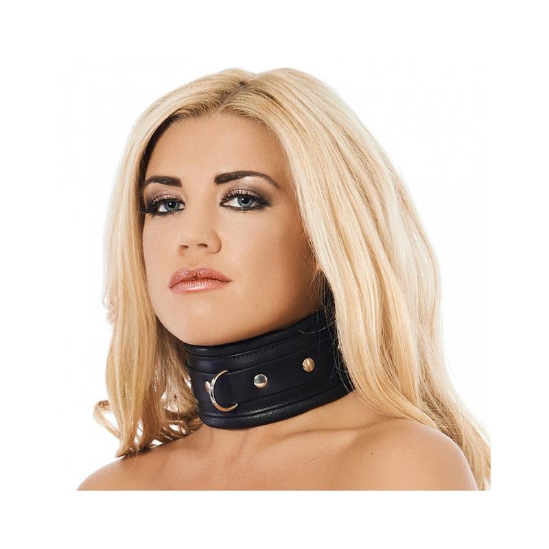 Collar Ancho Negro Cuero Talla (Interno):S/M