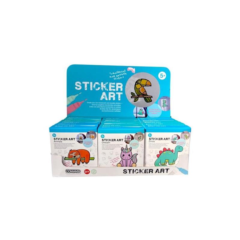 Comansi Display Sticker Art Basic 18 Unidades - Pegatinas Creativas Para Ventanas - Manualidades Infantiles - Surtido