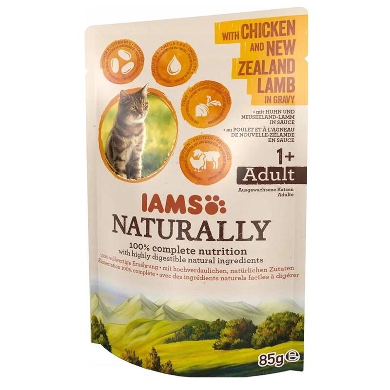 Comida Húmeda Para Gatos Iams Naturally Adult Con Pollo Y Cordero De Nueva Zelanda En Salsa 85g