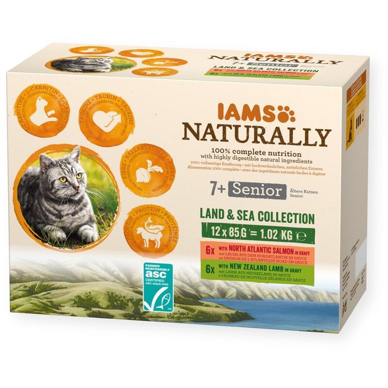 Comida Húmeda Para Gatos Iams Naturally Senior Land & Sea Collection 12 X 85g
