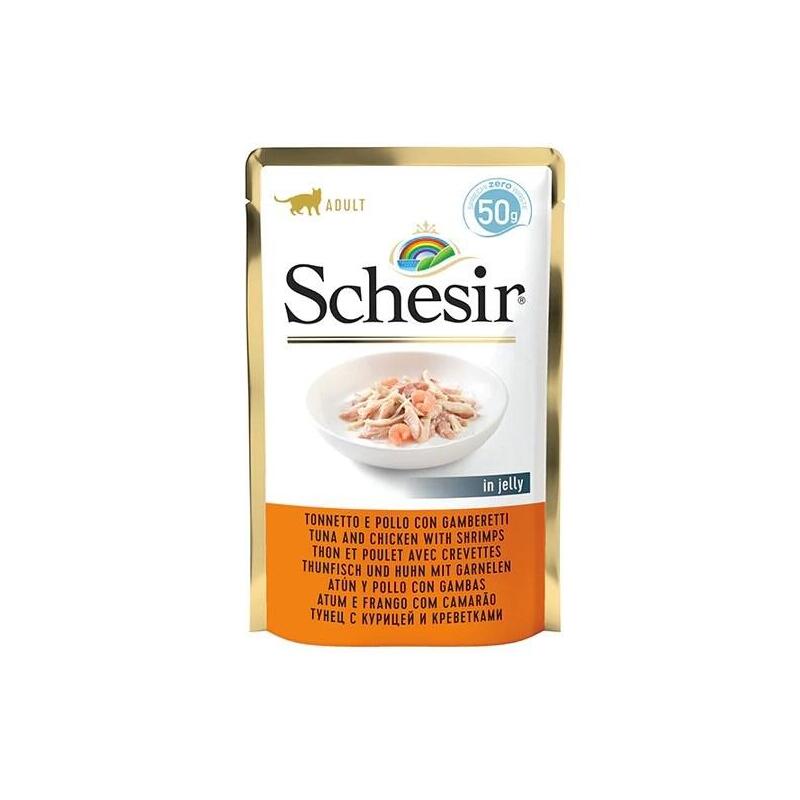 Comida Húmeda Para Gatos Schesir In Jelly Tuna And Chicken With Shrimps 50 G