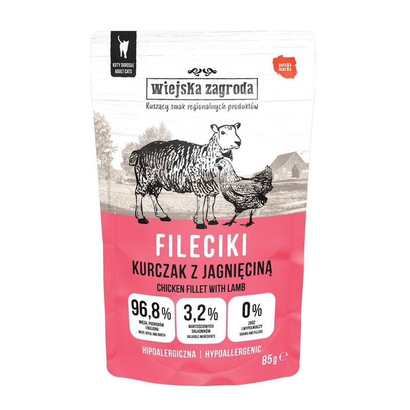Comida Húmeda Para Gatos Wiejska Zagroda Filetes De Pollo Con Cordero 85g
