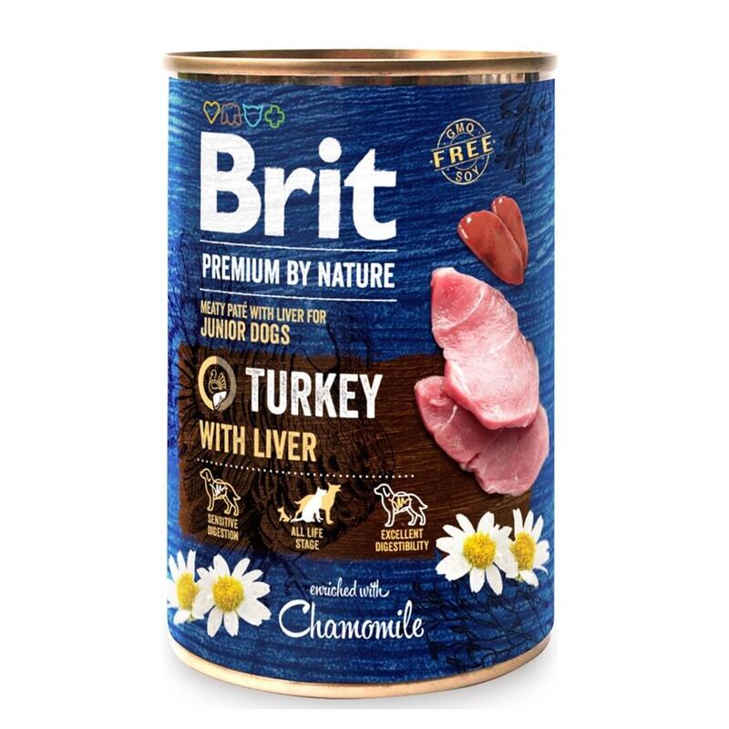 Comida Húmeda Para Perros Brit Premium By Nature Junior Pavo Con Hígado 400 G