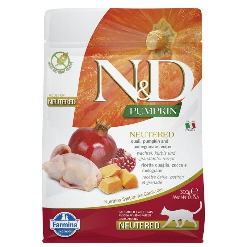 Comida Seca Para Gatos Farmina N&D Pumpkin Cat Quail And Pomegranate Neutered Adult 300 G