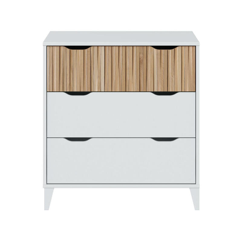 Comoda De 3 Cajones, Color Blanco + Natural