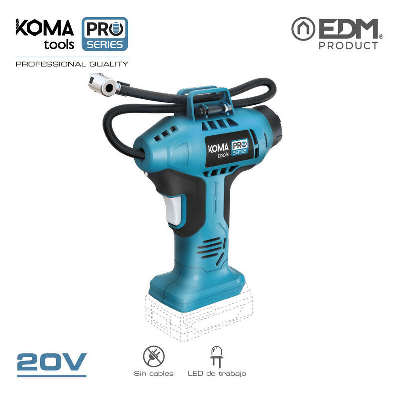 Compresor De Aire 20v (Sin Batería Ni Cargador) 7,5x22x25,5cm Koma Tools Pro Series Battery