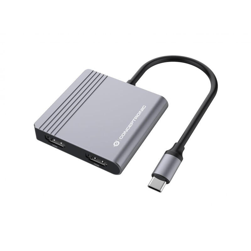 Conceptronic Adaptador Usb-C->2xhdmi,Usb-C Pd,1xusb3.0 0.25 Gr