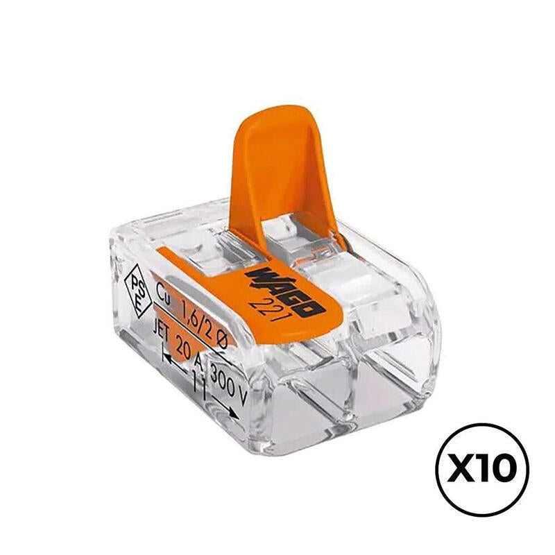 Conector Rápido Con Palanca 2 Conductores, Ø Maximo 4 Mm², 450 V , 32 A; Transparente; 13,2 X 18,6 X 8,4 Mm. Contiene 10 Unidades
