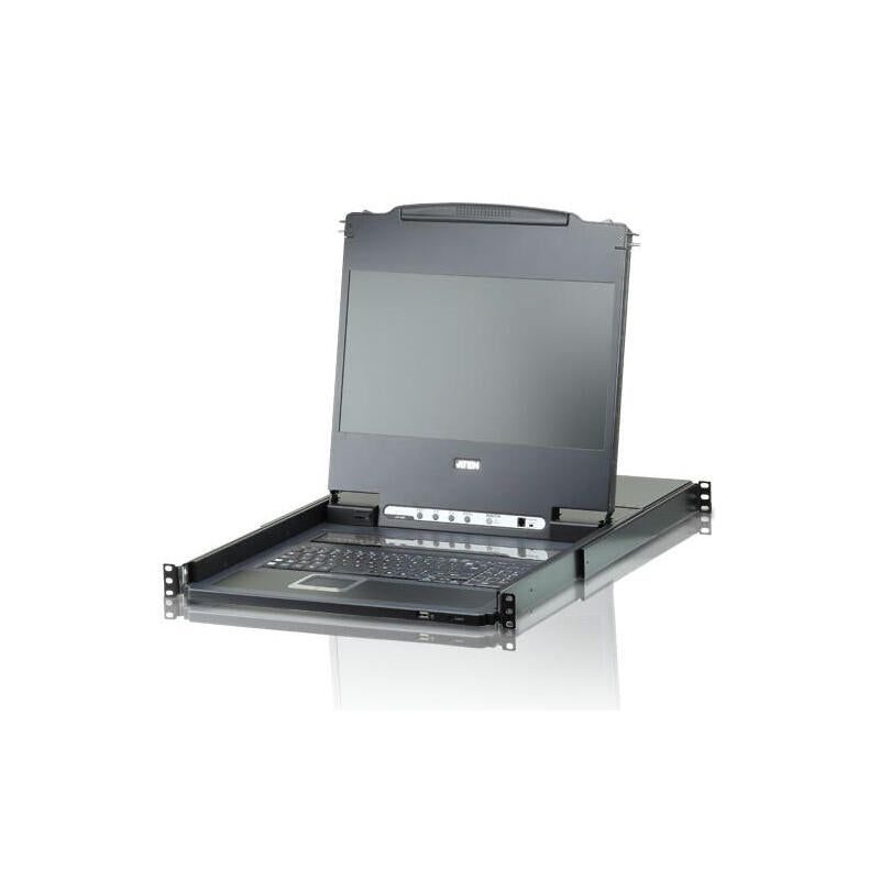 Consola Lcd Panorámica Single Rail Con Switch Kvm Integrado Dvi Usb De 8 Puertos Teclado Ingles Uk
