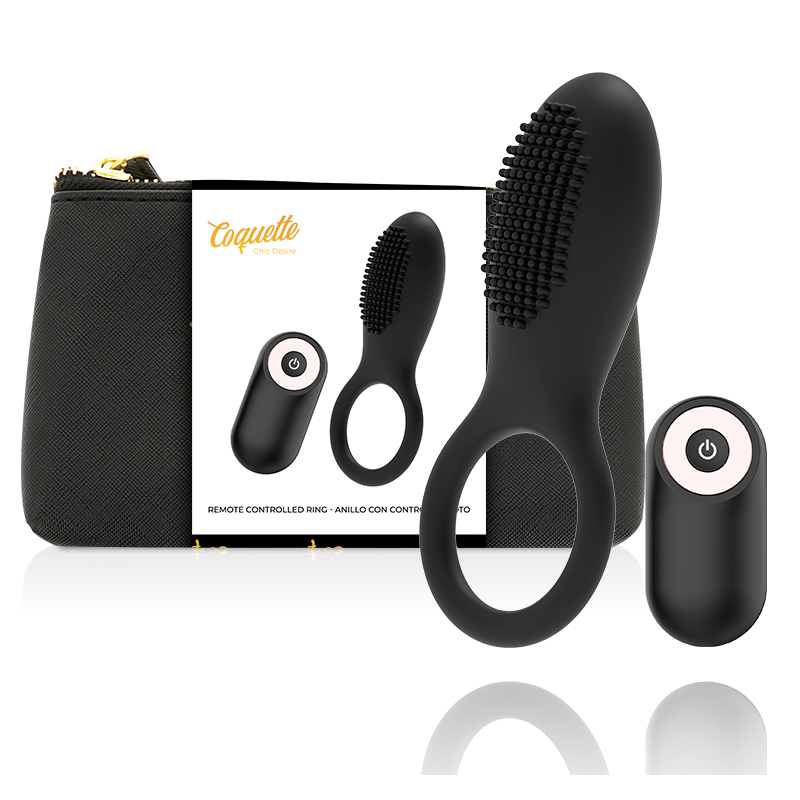 Coquette Chic Desire - Anillo Vibrador Control Remoto Recargable Negro / Gold