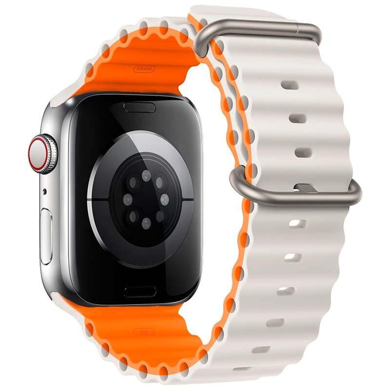 Correa Apple Watch 42/44/45/49mm Wave Blanco Estrella+Naranja